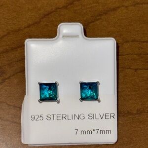 Sterling Silver 925 Blue CZ Screw Back Earrings